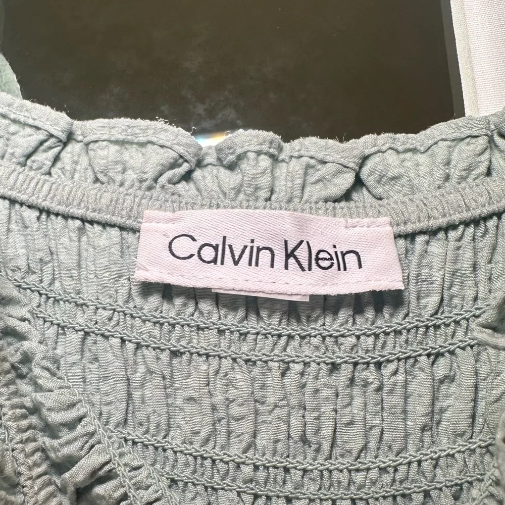 Calvin Klein Midi Dress - Light Green Medium Smocked with a Slit - Picture 3 of 6